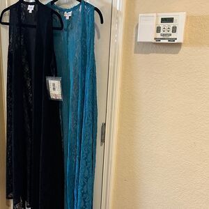 LuLaRoe Black and Teal Lace Cardigans (both)